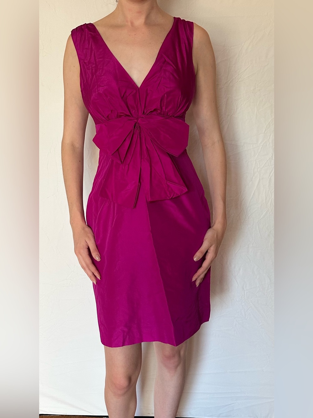 kate spade Magenta Bow-Front V-Neck Mini Dress